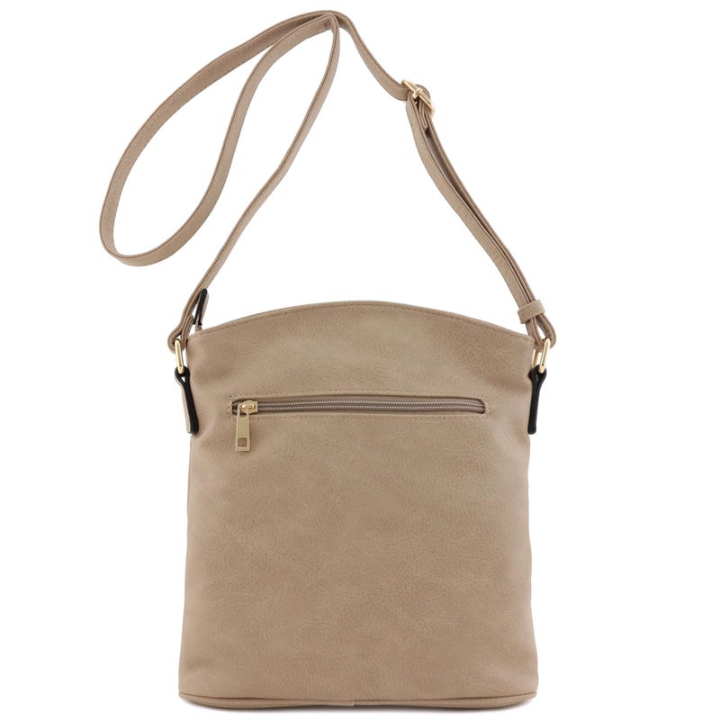 ALYSSA Triple Zip Pocket Large Crossbody Bag (Sand) - Image 5